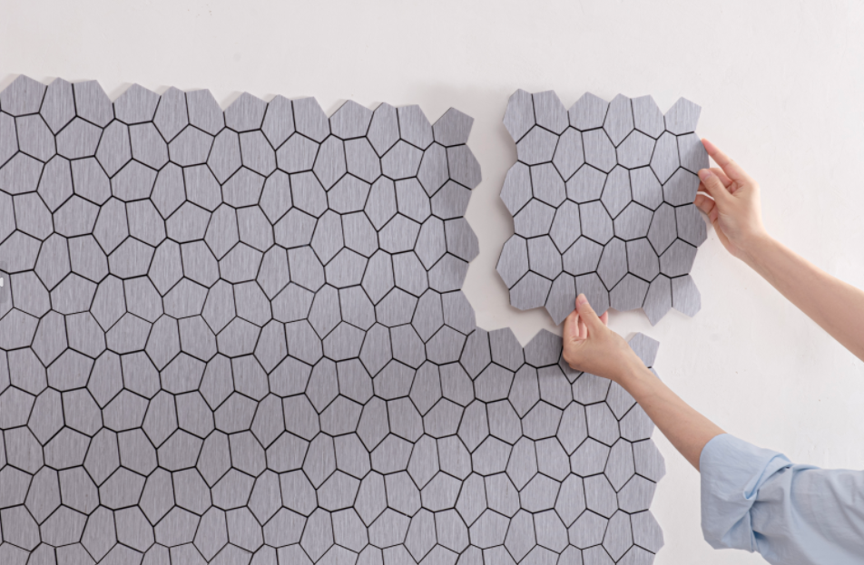 Pvc Panel Background - Minimalistyczne sześciokątne, szczotkowane, łączone mozaikowe naklejki